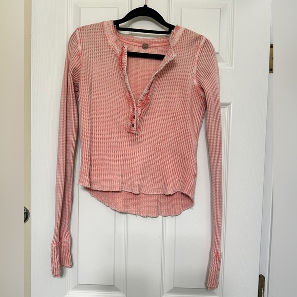 Free People One Colt Thermal Waffle Knit Pink Long Sleeve Top - Size Small - Picture 4 of 8
